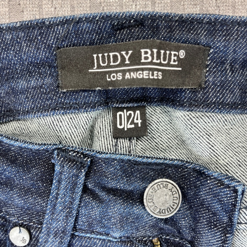 New Judy Blue Skinny Fit Jeans Women 0/24(23X28 1/2) high rise Dark Wash Raw Hem - Picture 2 of 12